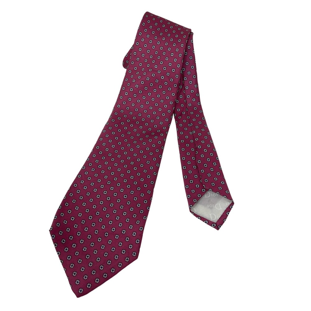 Christian‎ Dior Necktie All Over Geometric Print Pointed All Silk Red One Size